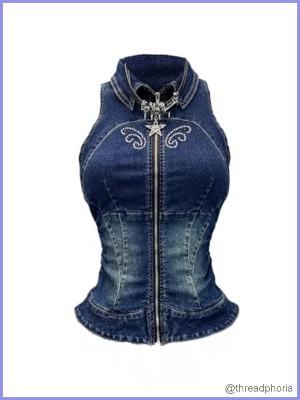 Y2K Zip Up Denim Vest Sleeveless Tank Top
